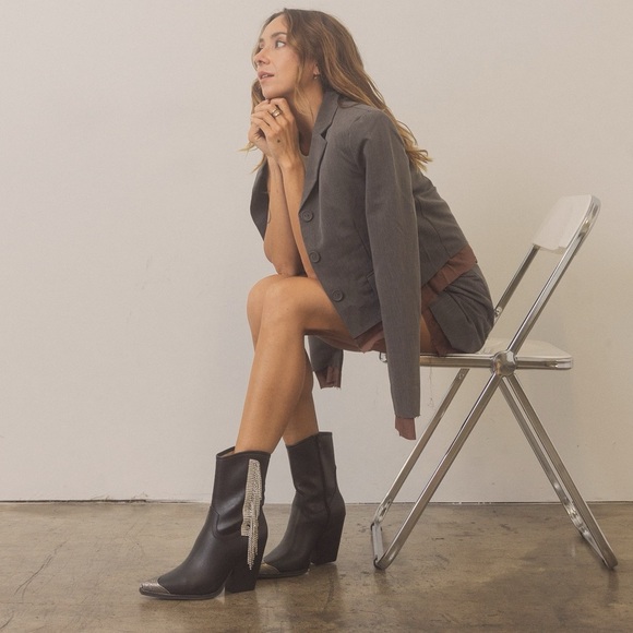 Rhinestone Fringe Western Boots with Etched Metal Toe - Oasis Society - Picture 6 of 9